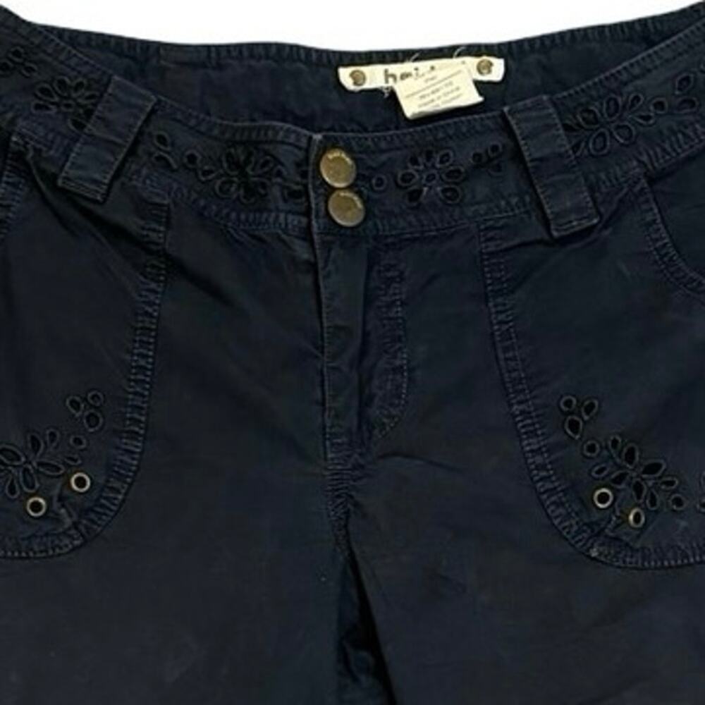 Hei Hei Anthropologie Shorts Women's 4 Cargo Bermuda Tie Hem Navy Eyelet Cotton - Picture 2 of 4